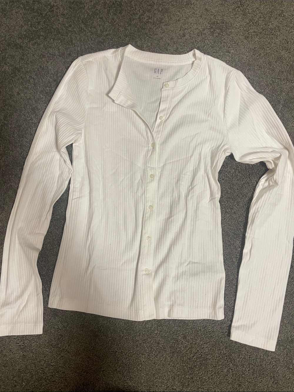 GAP cotton blend XS White Ribbed Button-Front Long Sleeve Shirt